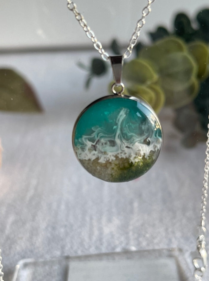 Ocean Waves, Nautical, Handcrafted Resin Pendant Necklace - Coastal Chic Jewelry for Beach Lovers and Mermaid Admirers