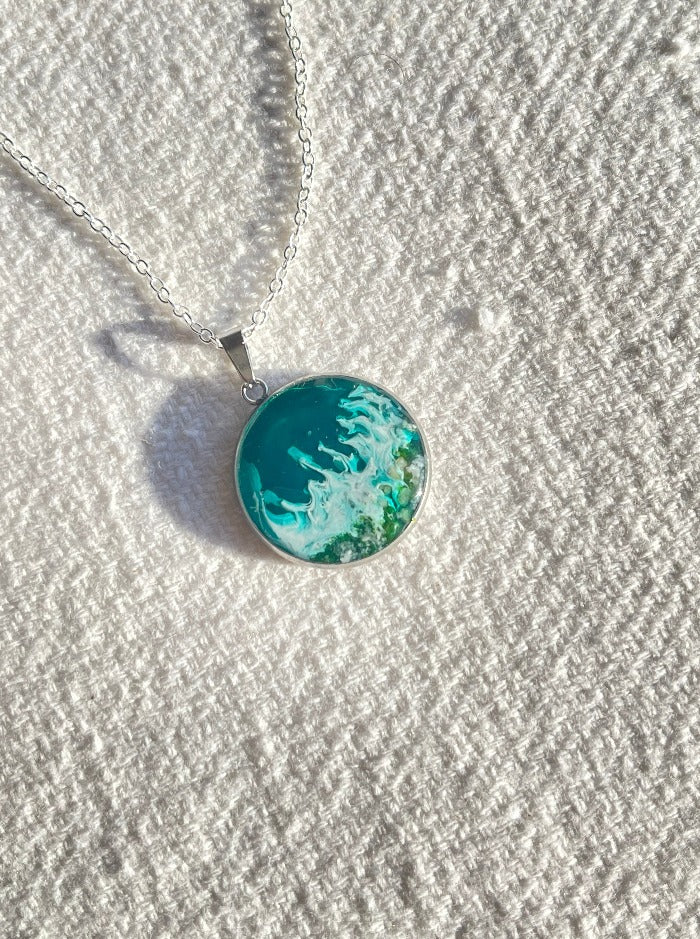 Ocean Waves, Nautical, Handcrafted Resin Pendant Necklace - Coastal Chic Jewelry for Beach Lovers and Mermaid Admirers