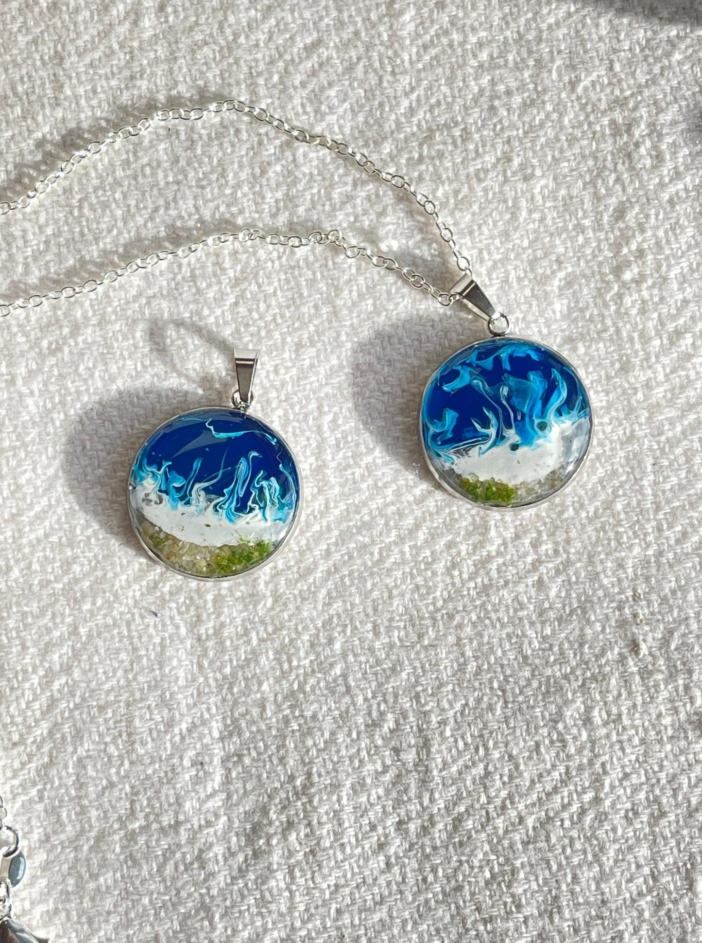 Ocean Waves, Nautical, Handcrafted Resin Pendant Necklace - Coastal Chic Jewelry for Beach Lovers and Mermaid Admirers