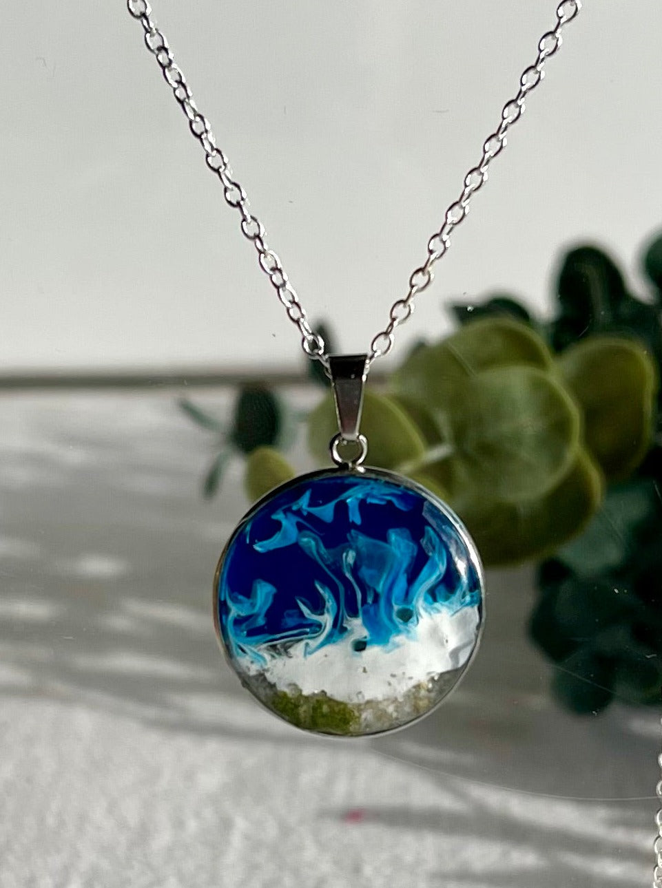 Ocean Waves, Nautical, Handcrafted Resin Pendant Necklace - Coastal Chic Jewelry for Beach Lovers and Mermaid Admirers