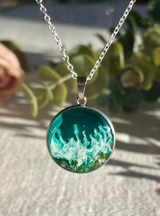 Ocean Waves, Nautical, Handcrafted Resin Pendant Necklace - Coastal Chic Jewelry for Beach Lovers and Mermaid Admirers