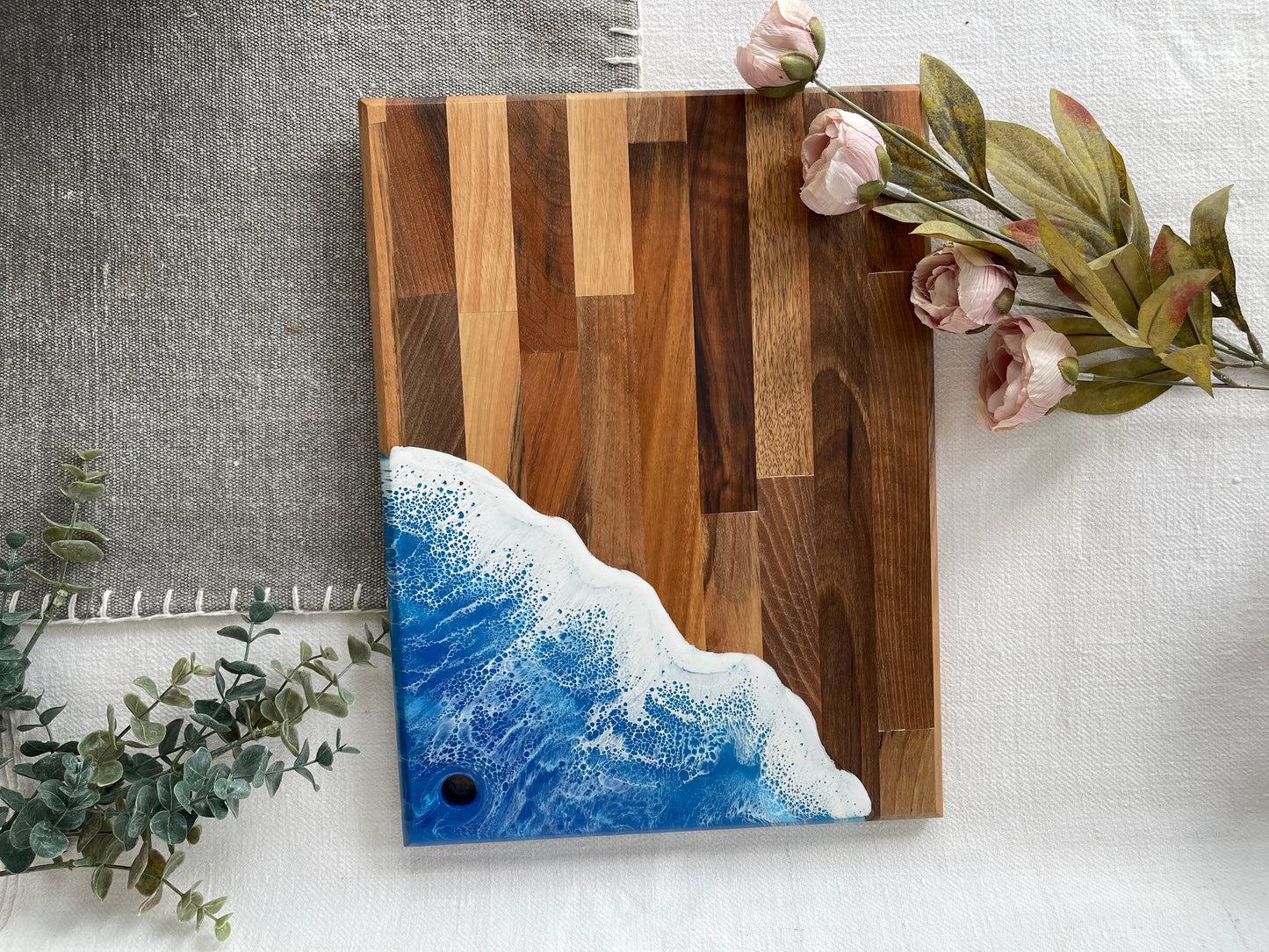 Walnut Charcuterie board resin ocean waves