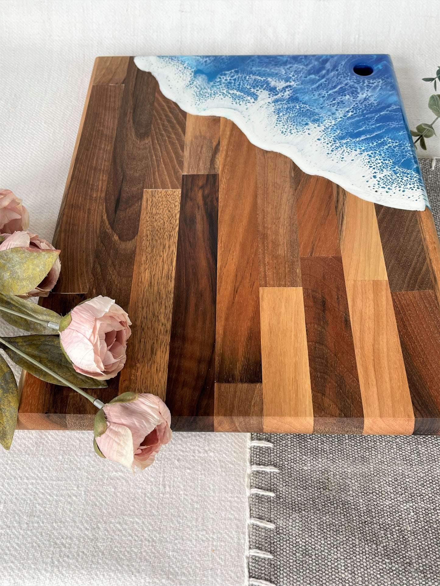 Walnut Charcuterie board resin ocean waves