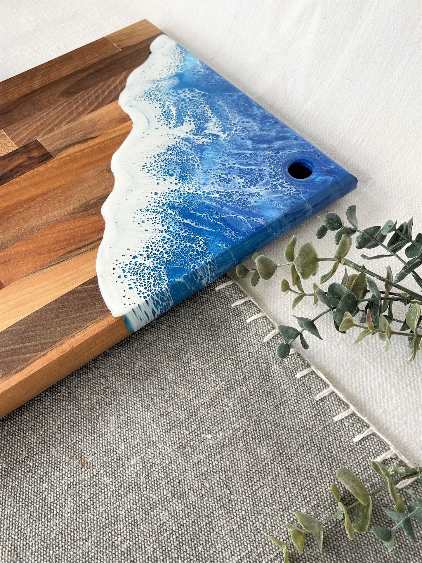 Walnut Charcuterie board resin ocean waves