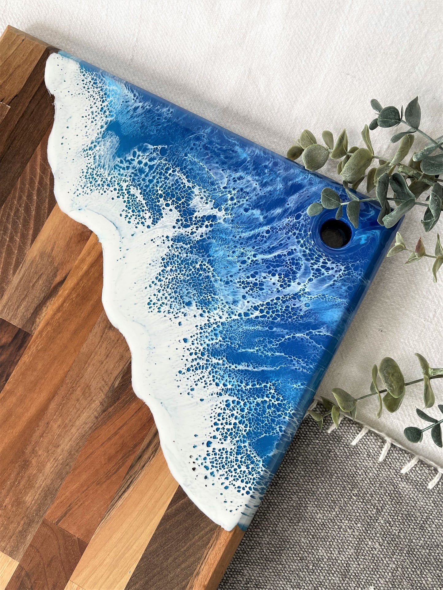 Walnut Charcuterie board resin ocean waves