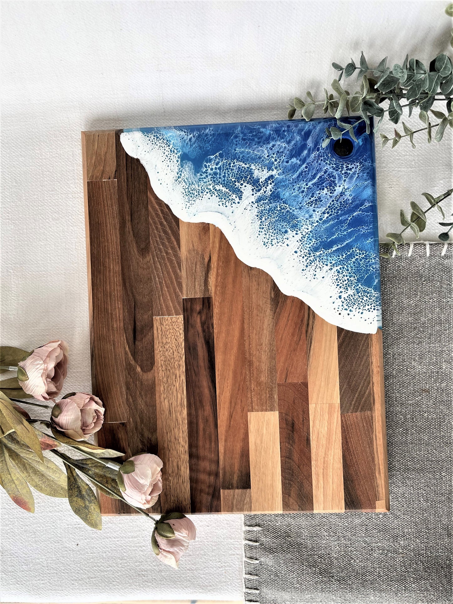 Walnut Charcuterie board resin ocean waves