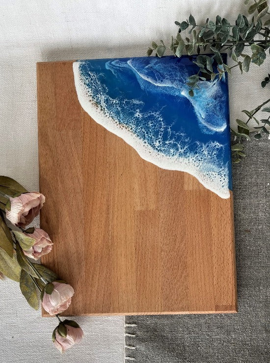 Maple Charcuterie board rectangle with stunning ocean wave resin art - unique and exquisite craftmanship