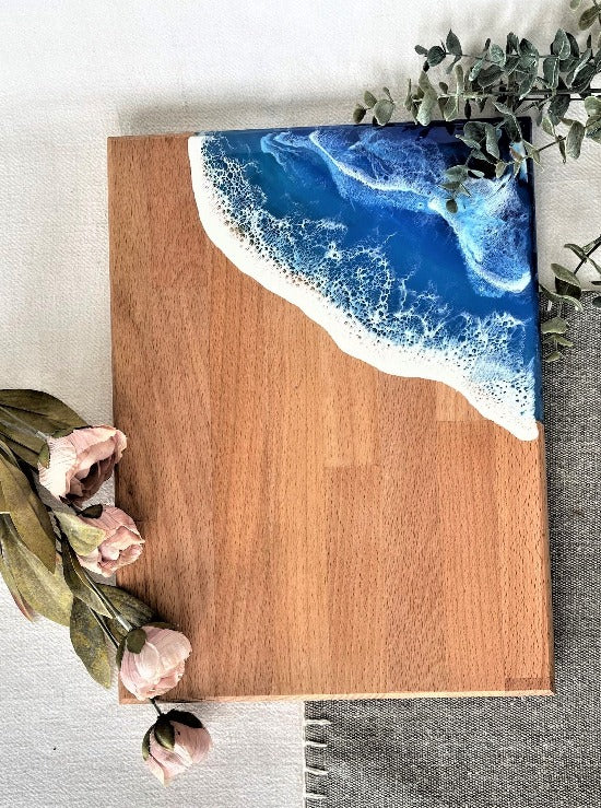 Maple Charcuterie board rectangle with stunning ocean wave resin art - unique and exquisite craftmanship