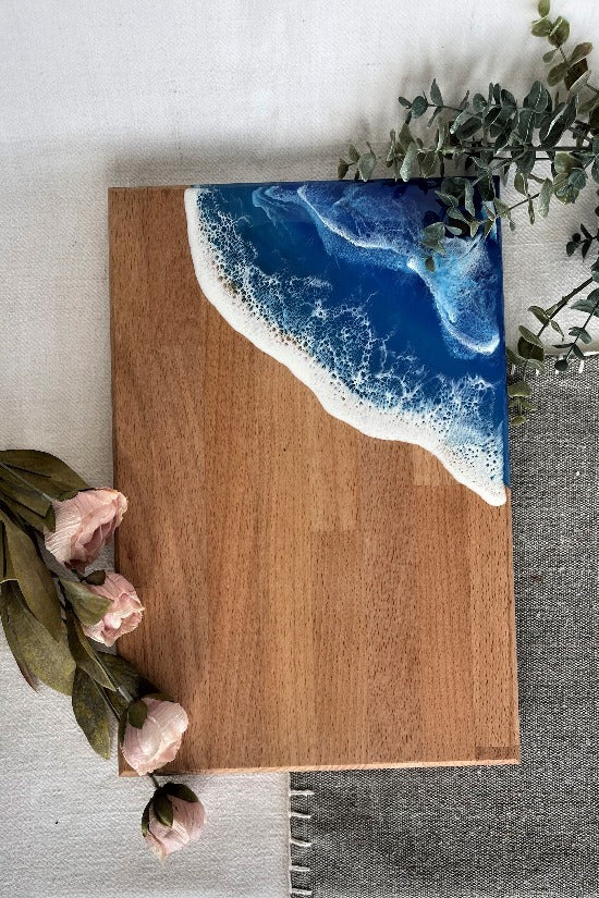 Maple Charcuterie board rectangle with stunning ocean wave resin art - unique and exquisite craftmanship