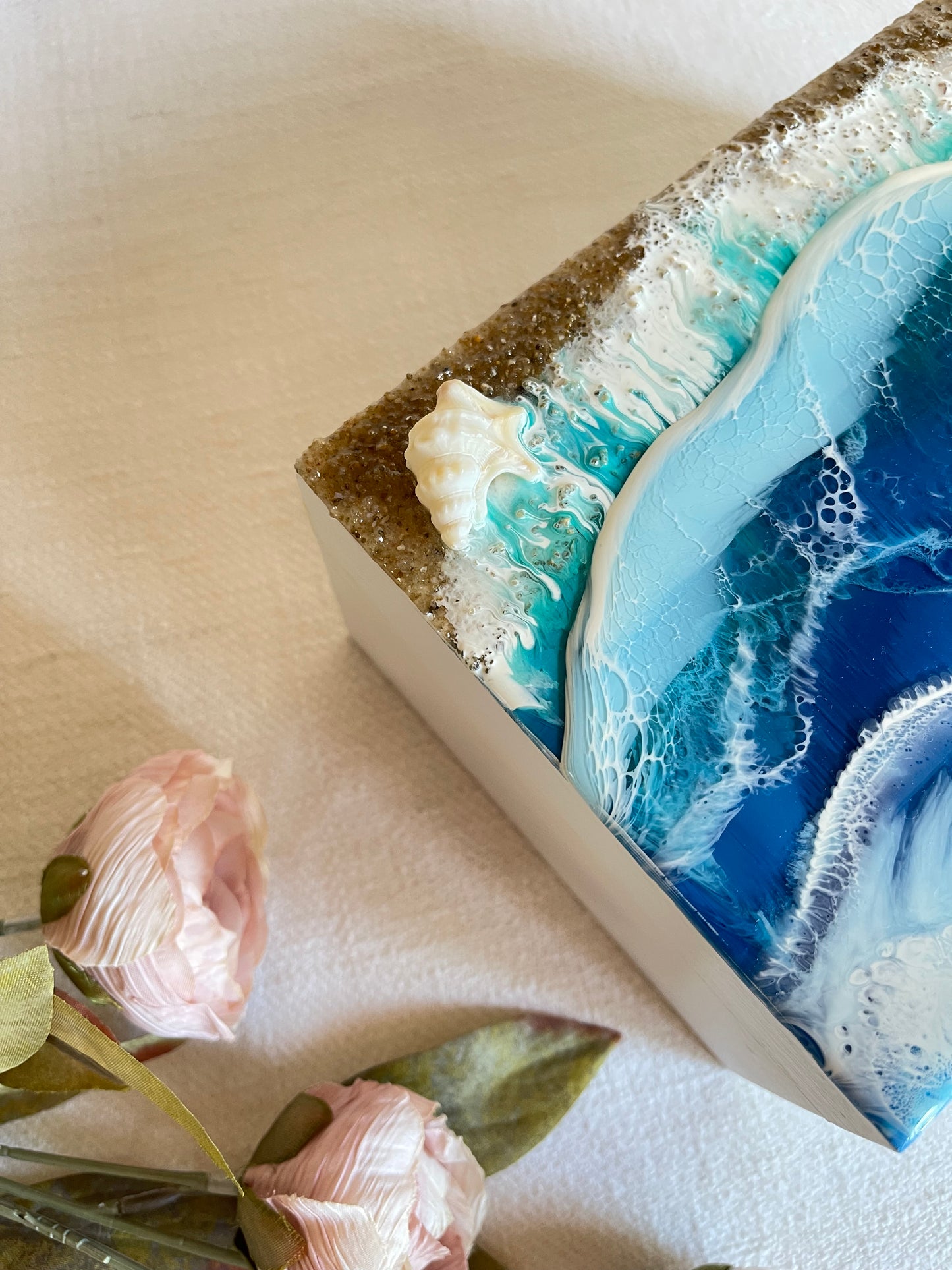 Handcrafted Resin Art wooden trinket box- Ocean waves design