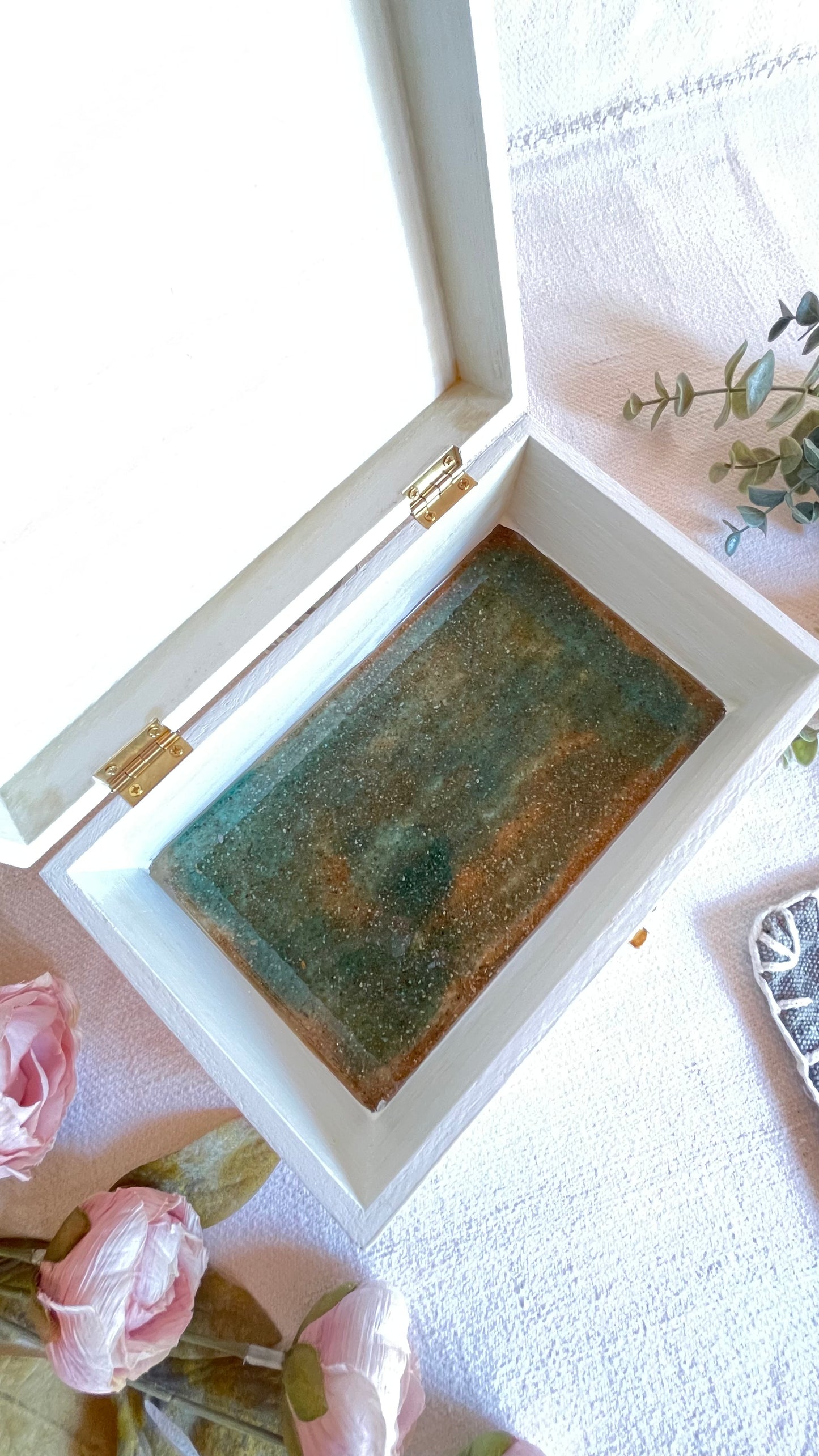 Handcrafted Resin Art wooden trinket box- Ocean waves design