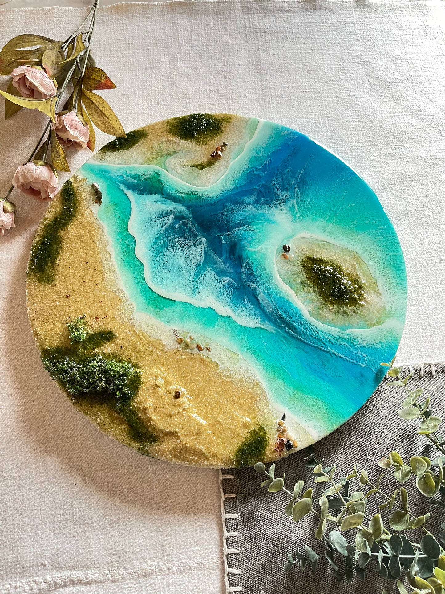 Resin wall art  round ocean waves