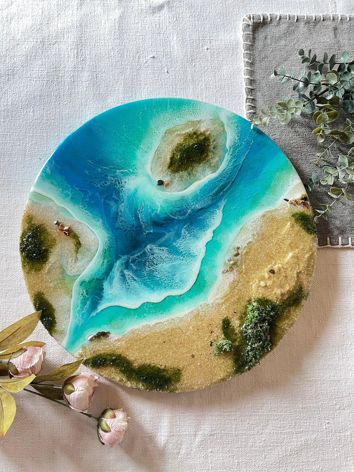 Resin wall art  round ocean waves