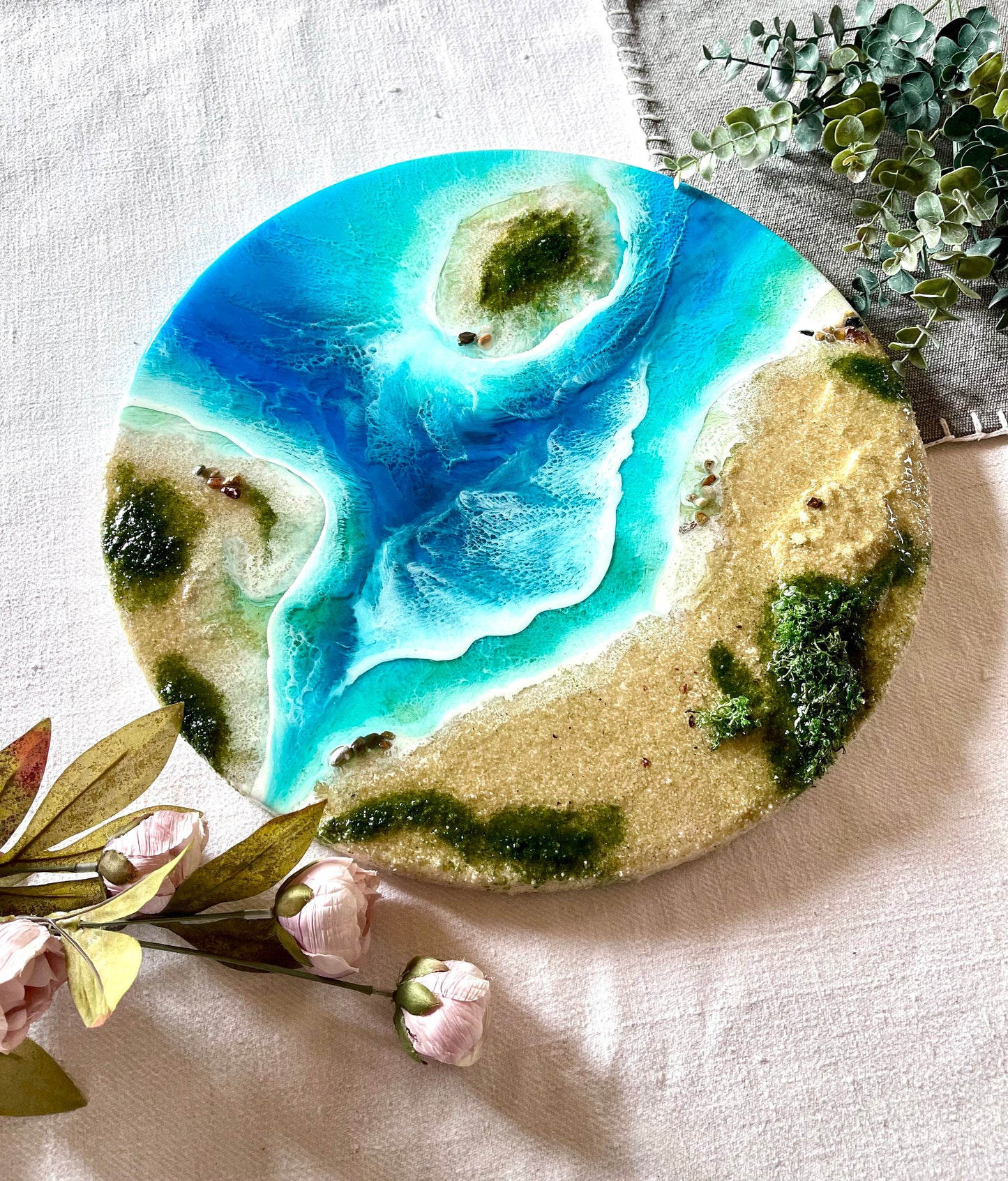 Resin wall art  round ocean waves